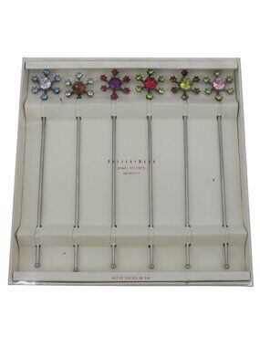 Pottery Barn Set of 6 Rhinestone Flower Snowflake Jewel Cocktail Stirrers NEW